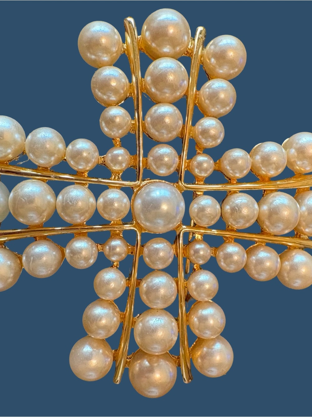 Joan Rivers Gold-Tone Faux Pearl Cross Brooch